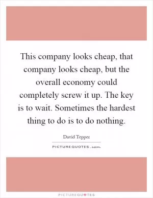 This company looks cheap, that company looks cheap, but the overall economy could completely screw it up. The key is to wait. Sometimes the hardest thing to do is to do nothing Picture Quote #1