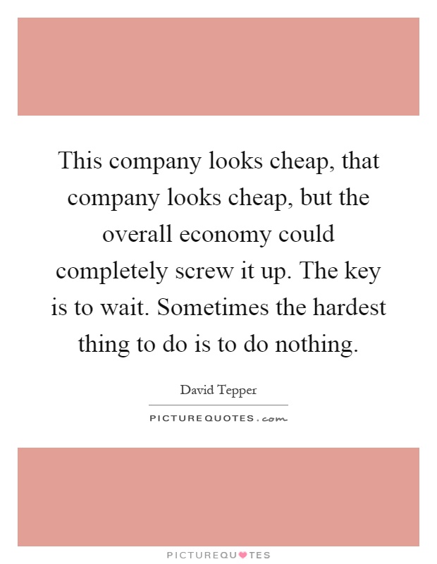 This company looks cheap, that company looks cheap, but the overall economy could completely screw it up. The key is to wait. Sometimes the hardest thing to do is to do nothing Picture Quote #1