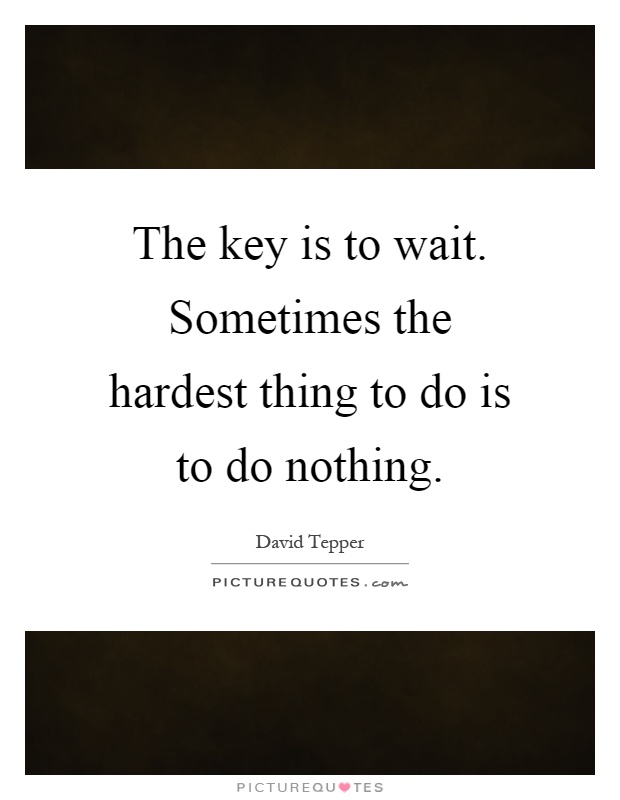 The key is to wait. Sometimes the hardest thing to do is to do nothing Picture Quote #1