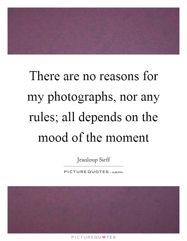 There are no reasons for my photographs, nor any rules; all depends on the mood of the moment Picture Quote #1