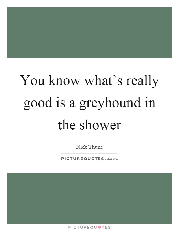 You know what's really good is a greyhound in the shower Picture Quote #1