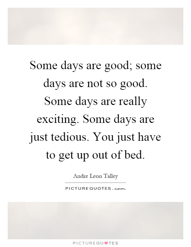 Some days are good; some days are not so good. Some days are really exciting. Some days are just tedious. You just have to get up out of bed Picture Quote #1