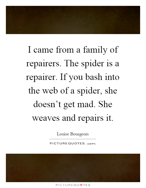 I came from a family of repairers. The spider is a repairer. If you bash into the web of a spider, she doesn't get mad. She weaves and repairs it Picture Quote #1