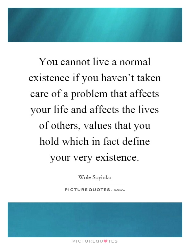 You cannot live a normal existence if you haven't taken care of a problem that affects your life and affects the lives of others, values that you hold which in fact define your very existence Picture Quote #1