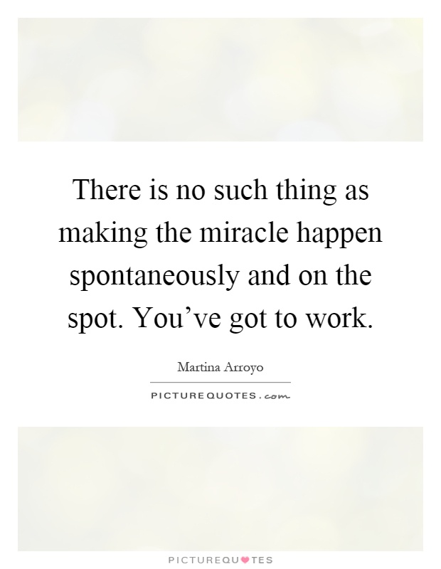 There is no such thing as making the miracle happen spontaneously and on the spot. You've got to work Picture Quote #1