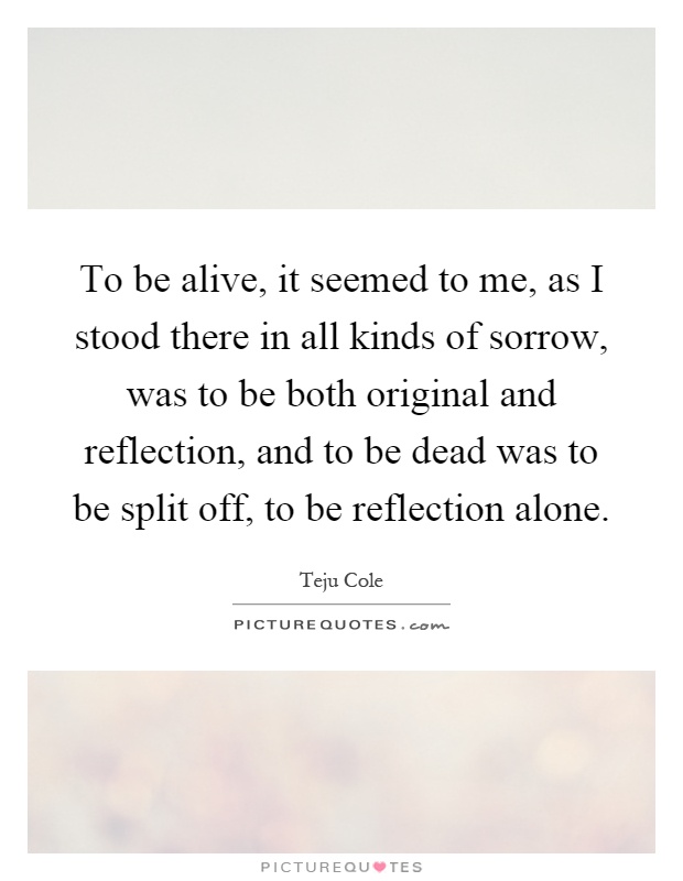 To be alive, it seemed to me, as I stood there in all kinds of sorrow, was to be both original and reflection, and to be dead was to be split off, to be reflection alone Picture Quote #1