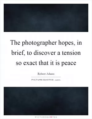 The photographer hopes, in brief, to discover a tension so exact that it is peace Picture Quote #1