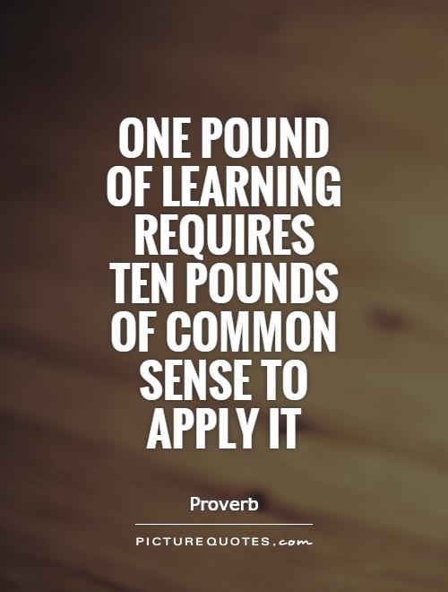 One pound of learning requires ten pounds of common sense to apply it Picture Quote #1