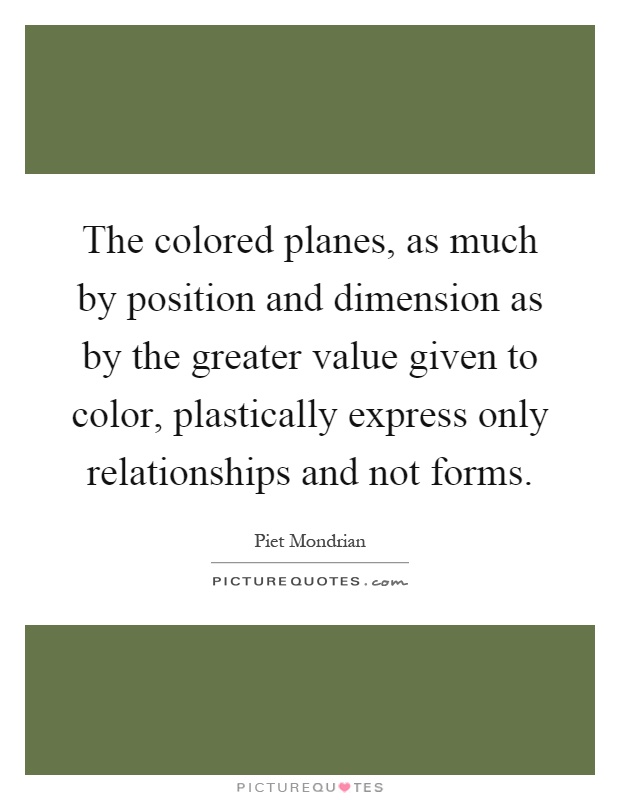 The colored planes, as much by position and dimension as by the greater value given to color, plastically express only relationships and not forms Picture Quote #1