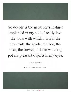 So deeply is the gardener’s instinct implanted in my soul, I really love the tools with which I work; the iron fork, the spade, the hoe, the rake, the trowel, and the watering pot are pleasant objects in my eyes Picture Quote #1