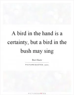 A bird in the hand is a certainty, but a bird in the bush may sing Picture Quote #1