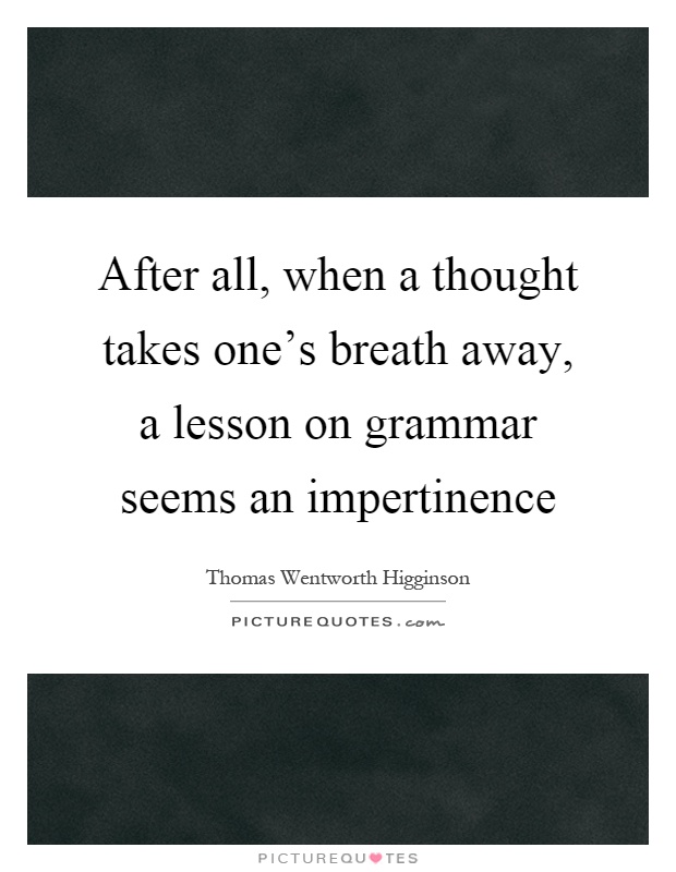After all, when a thought takes one's breath away, a lesson on grammar seems an impertinence Picture Quote #1