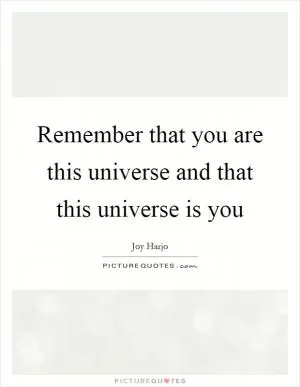 Remember that you are this universe and that this universe is you Picture Quote #1