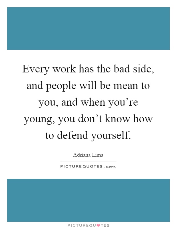 Every work has the bad side, and people will be mean to you, and when you're young, you don't know how to defend yourself Picture Quote #1