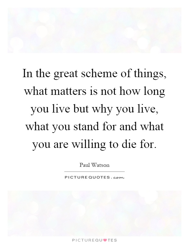 In the great scheme of things, what matters is not how long you live but why you live, what you stand for and what you are willing to die for Picture Quote #1