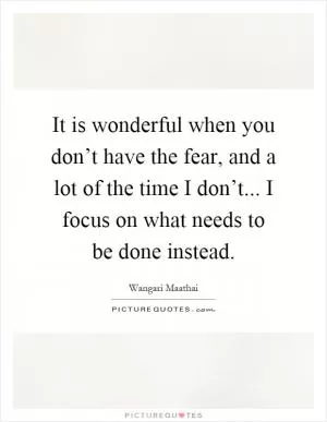 It is wonderful when you don’t have the fear, and a lot of the time I don’t... I focus on what needs to be done instead Picture Quote #1