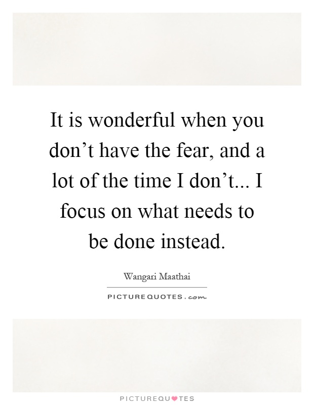 It is wonderful when you don't have the fear, and a lot of the time I don't... I focus on what needs to be done instead Picture Quote #1