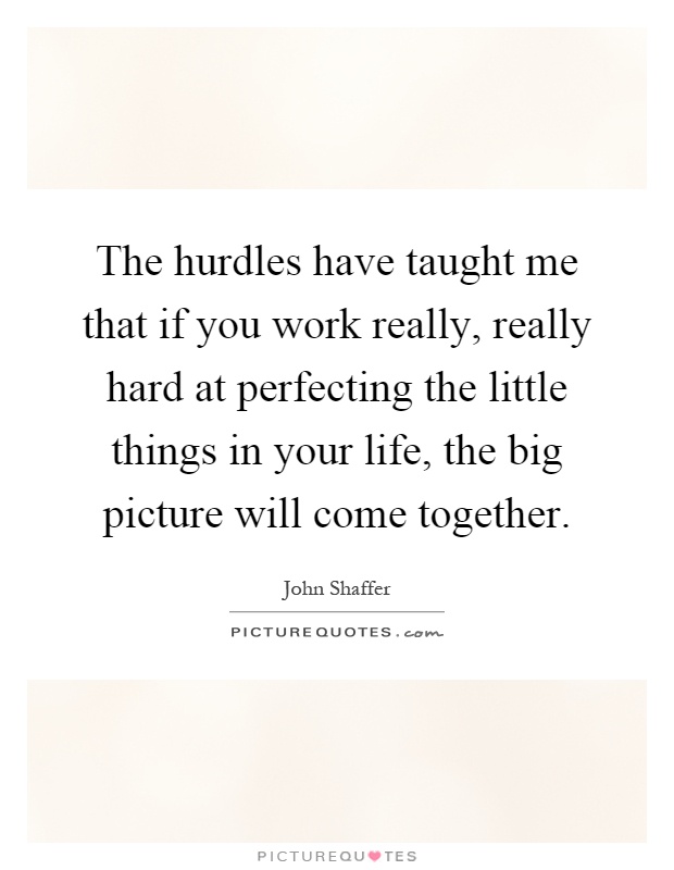 The hurdles have taught me that if you work really, really hard at perfecting the little things in your life, the big picture will come together Picture Quote #1