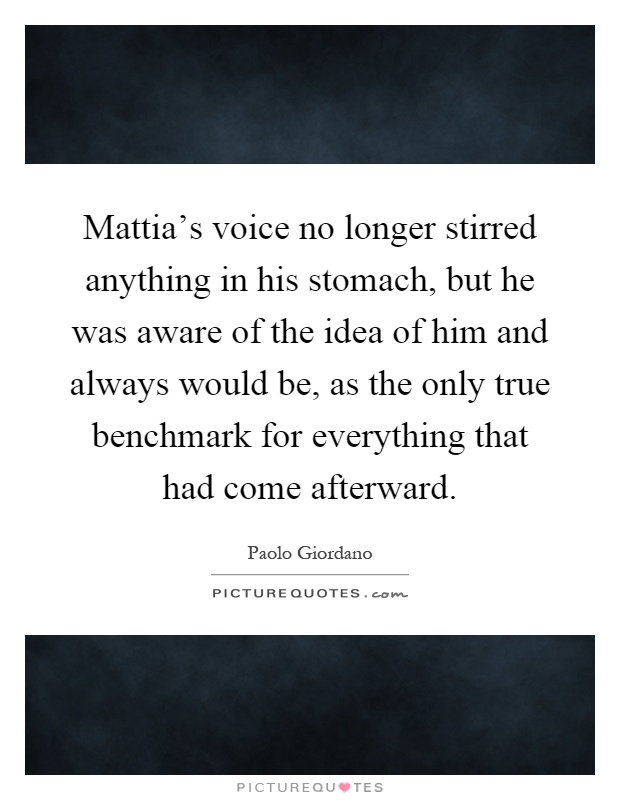 Mattia's voice no longer stirred anything in his stomach, but he was aware of the idea of him and always would be, as the only true benchmark for everything that had come afterward Picture Quote #1