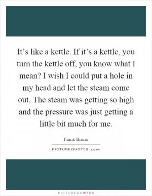 It’s like a kettle. If it’s a kettle, you turn the kettle off, you know what I mean? I wish I could put a hole in my head and let the steam come out. The steam was getting so high and the pressure was just getting a little bit much for me Picture Quote #1