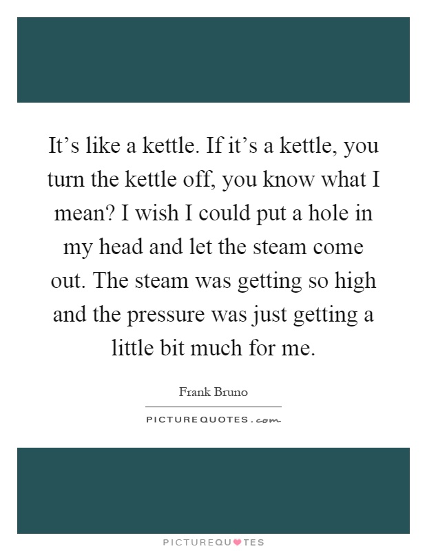 It's like a kettle. If it's a kettle, you turn the kettle off, you know what I mean? I wish I could put a hole in my head and let the steam come out. The steam was getting so high and the pressure was just getting a little bit much for me Picture Quote #1