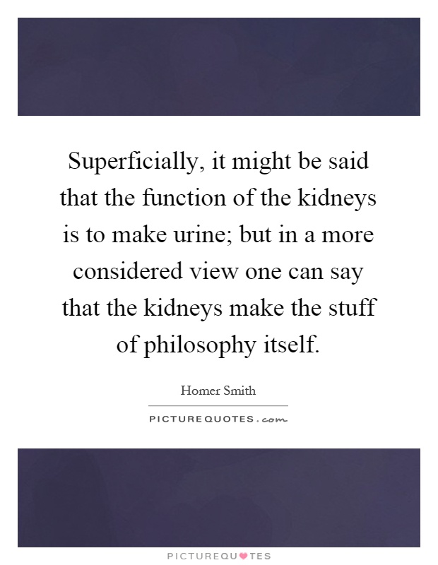 Superficially, it might be said that the function of the kidneys is to make urine; but in a more considered view one can say that the kidneys make the stuff of philosophy itself Picture Quote #1