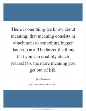There is one thing we know about meaning, that meaning consists in attachment to something bigger than you are. The larger the thing that you can credibly attach yourself to, the more meaning you get out of life Picture Quote #1