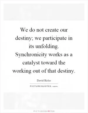 We do not create our destiny; we participate in its unfolding. Synchronicity works as a catalyst toward the working out of that destiny Picture Quote #1