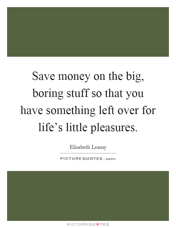 Save money on the big, boring stuff so that you have something left over for life's little pleasures Picture Quote #1