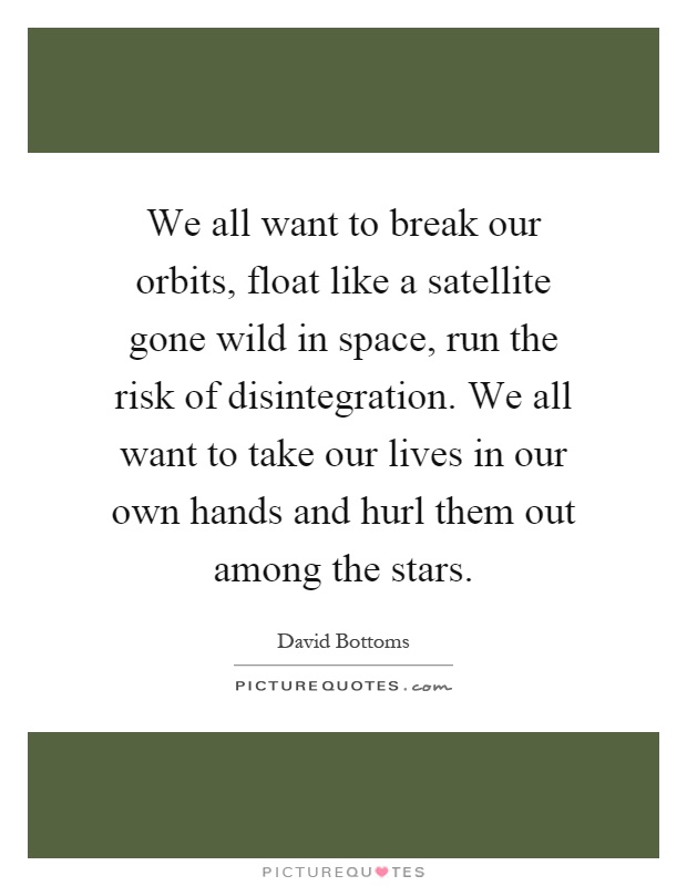 We all want to break our orbits, float like a satellite gone wild in space, run the risk of disintegration. We all want to take our lives in our own hands and hurl them out among the stars Picture Quote #1