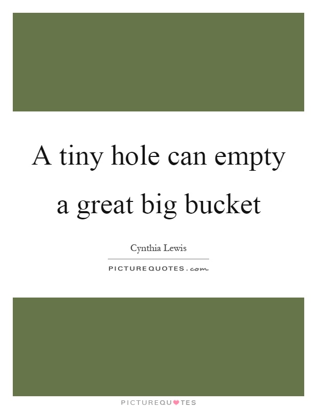 A tiny hole can empty a great big bucket Picture Quote #1