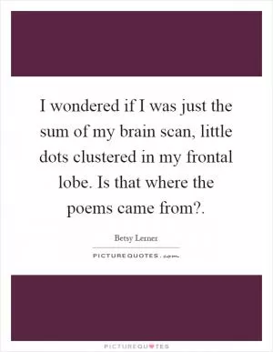 I wondered if I was just the sum of my brain scan, little dots clustered in my frontal lobe. Is that where the poems came from? Picture Quote #1