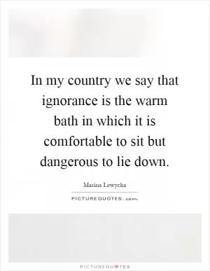 In my country we say that ignorance is the warm bath in which it is comfortable to sit but dangerous to lie down Picture Quote #1