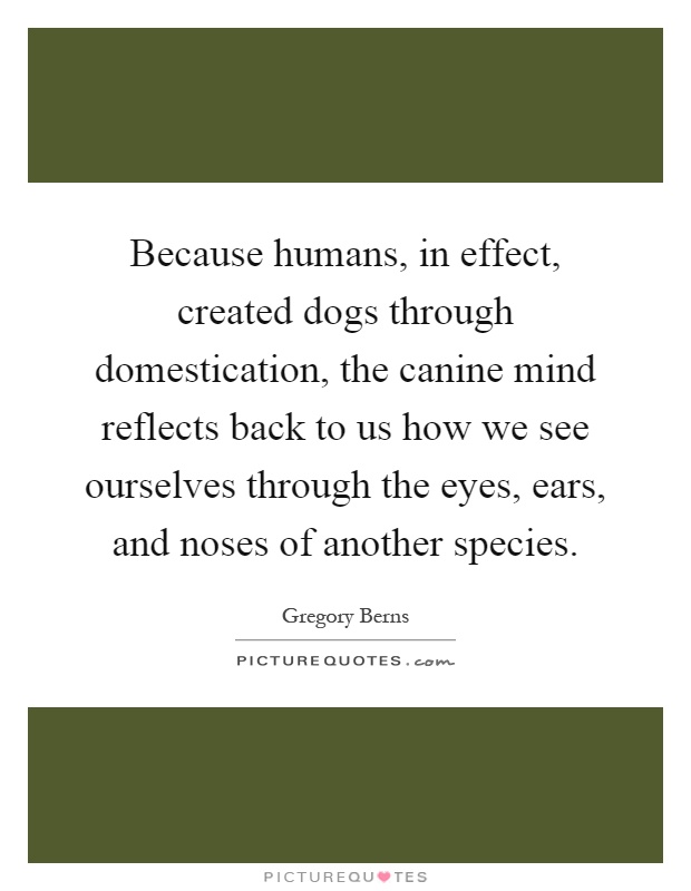 Because humans, in effect, created dogs through domestication, the canine mind reflects back to us how we see ourselves through the eyes, ears, and noses of another species Picture Quote #1