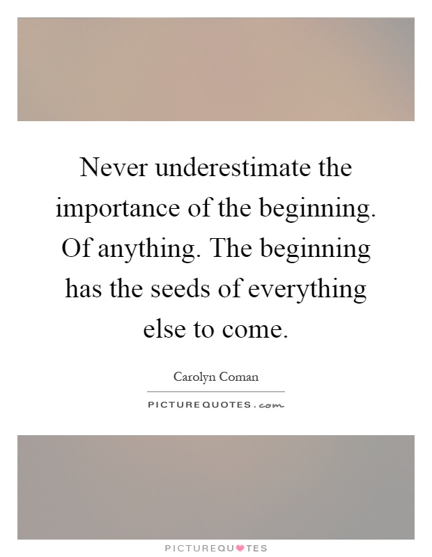 Never underestimate the importance of the beginning. Of anything. The beginning has the seeds of everything else to come Picture Quote #1
