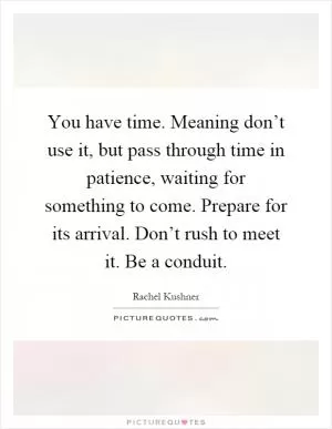 You have time. Meaning don’t use it, but pass through time in patience, waiting for something to come. Prepare for its arrival. Don’t rush to meet it. Be a conduit Picture Quote #1