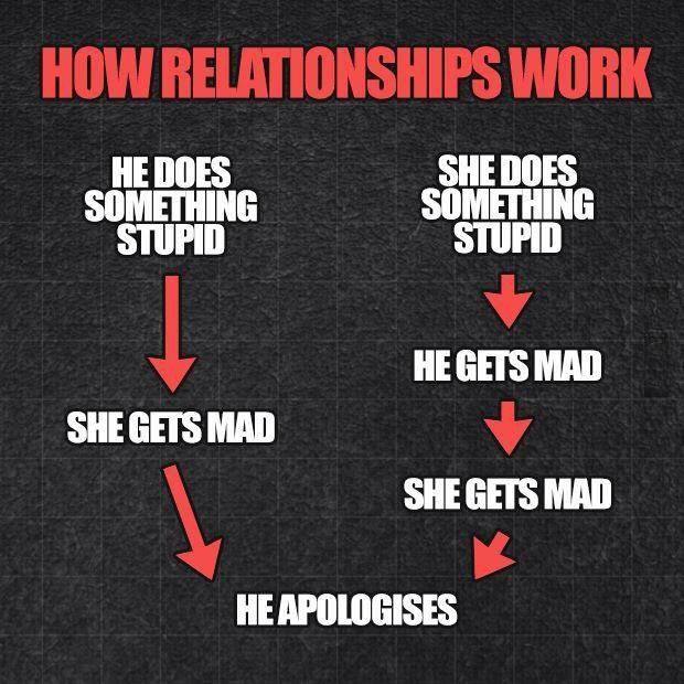 How relationships work. He does something stupid. She gets mad. He apologises. She does something stupid. He gets mad. She gets mad. He apologises Picture Quote #1