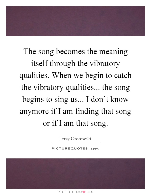 The song becomes the meaning itself through the vibratory qualities. When we begin to catch the vibratory qualities... the song begins to sing us... I don't know anymore if I am finding that song or if I am that song Picture Quote #1