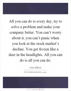 All you can do is every day, try to solve a problem and make your company better. You can’t worry about it, you can’t panic when you look at the stock market’s decline. You get frozen like a deer in the headlights. All you can do is all you can do Picture Quote #1