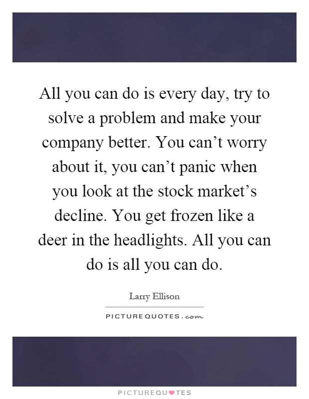 All you can do is every day, try to solve a problem and make your company better. You can't worry about it, you can't panic when you look at the stock market's decline. You get frozen like a deer in the headlights. All you can do is all you can do Picture Quote #1