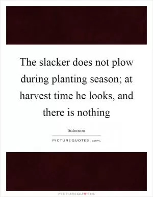 The slacker does not plow during planting season; at harvest time he looks, and there is nothing Picture Quote #1