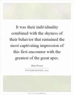 It was their individuality combined with the shyness of their behavior that remained the most captivating impression of this first encounter with the greatest of the great apes Picture Quote #1