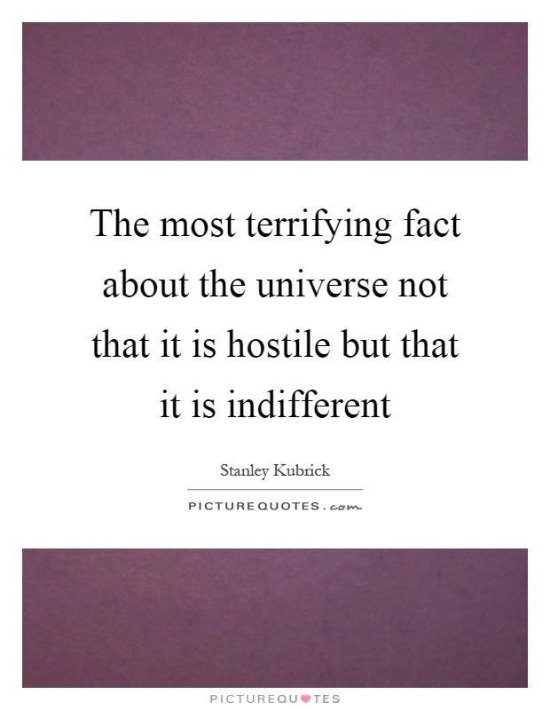 The most terrifying fact about the universe not that it is hostile but that it is indifferent Picture Quote #1