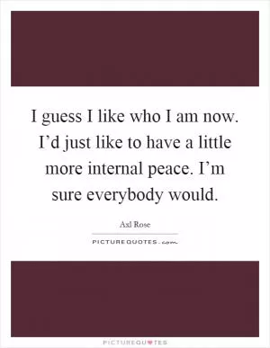 I guess I like who I am now. I’d just like to have a little more internal peace. I’m sure everybody would Picture Quote #1