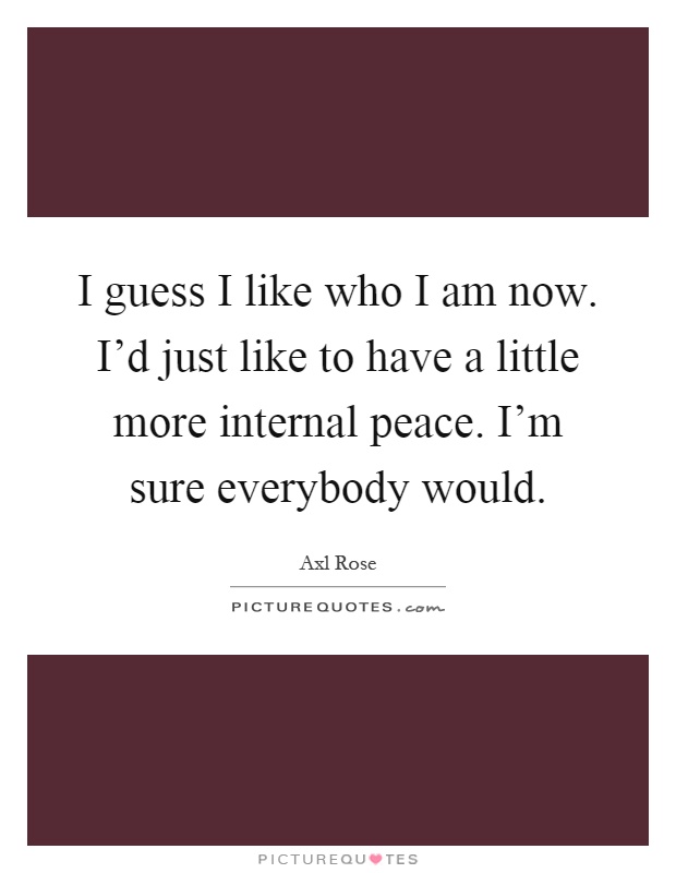 I guess I like who I am now. I'd just like to have a little more internal peace. I'm sure everybody would Picture Quote #1