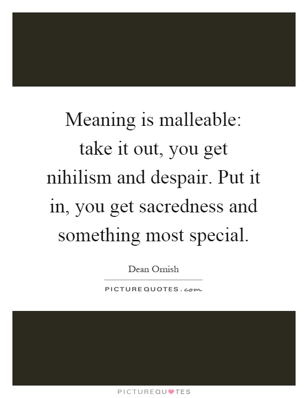 Meaning is malleable: take it out, you get nihilism and despair. Put it in, you get sacredness and something most special Picture Quote #1