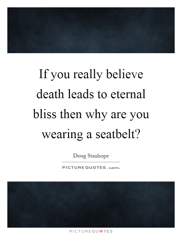 If you really believe death leads to eternal bliss then why are you wearing a seatbelt? Picture Quote #1