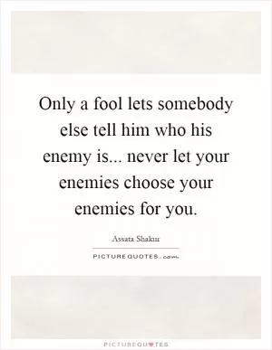 Only a fool lets somebody else tell him who his enemy is... never let your enemies choose your enemies for you Picture Quote #1