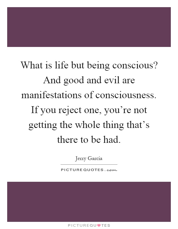 What is life but being conscious? And good and evil are manifestations of consciousness. If you reject one, you're not getting the whole thing that's there to be had Picture Quote #1