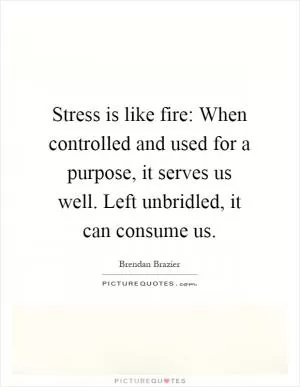 Stress is like fire: When controlled and used for a purpose, it serves us well. Left unbridled, it can consume us Picture Quote #1